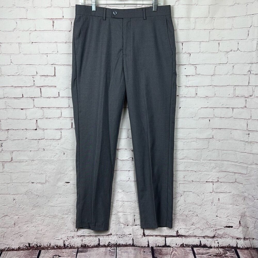 Berragamo Dress Pants Mens 32R Collezione D' Italia Flat Front Work Office Gray